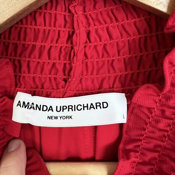 AMANDA UPRICHARD Naomi Smocked Long Sleeve Mini Dress in Scarlet Red - Picture 9 of 11